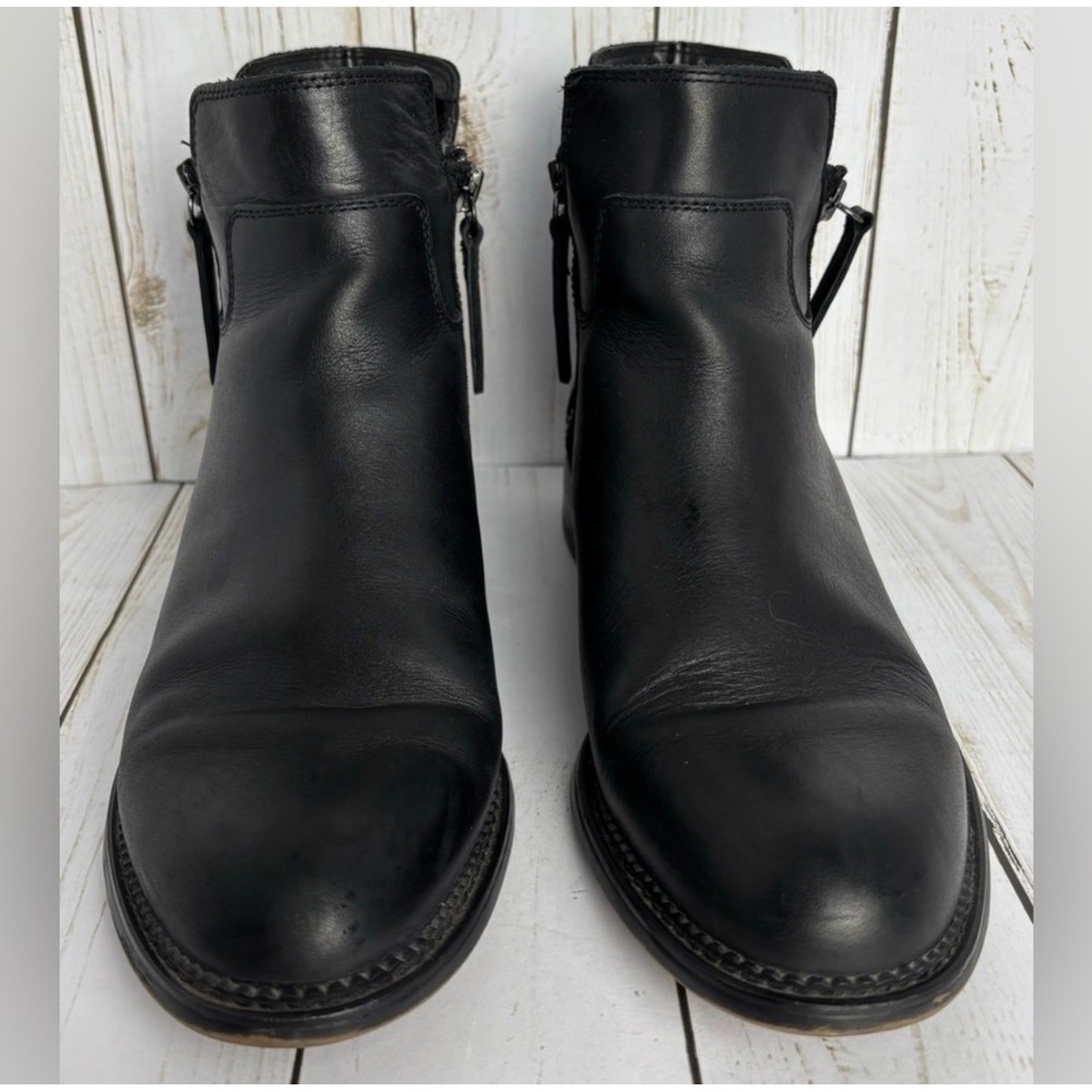 Franco‎ Sarto Halford Black Leather Ankle Boots Dual Zip 8M